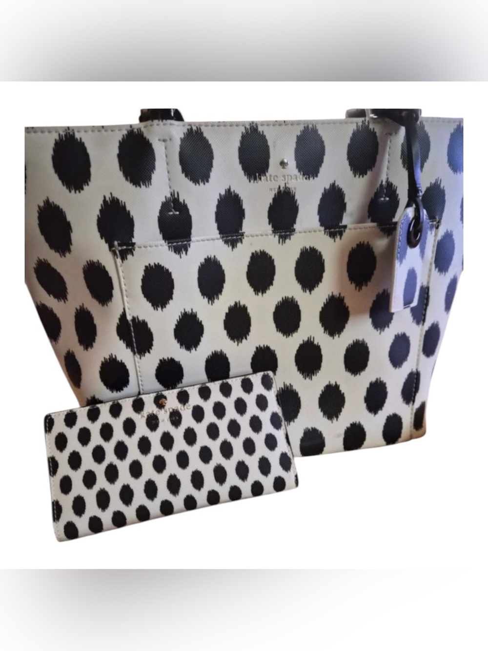 2390 kate spade Black and White Polka Dot Tote with Matching Wallet 20858352390